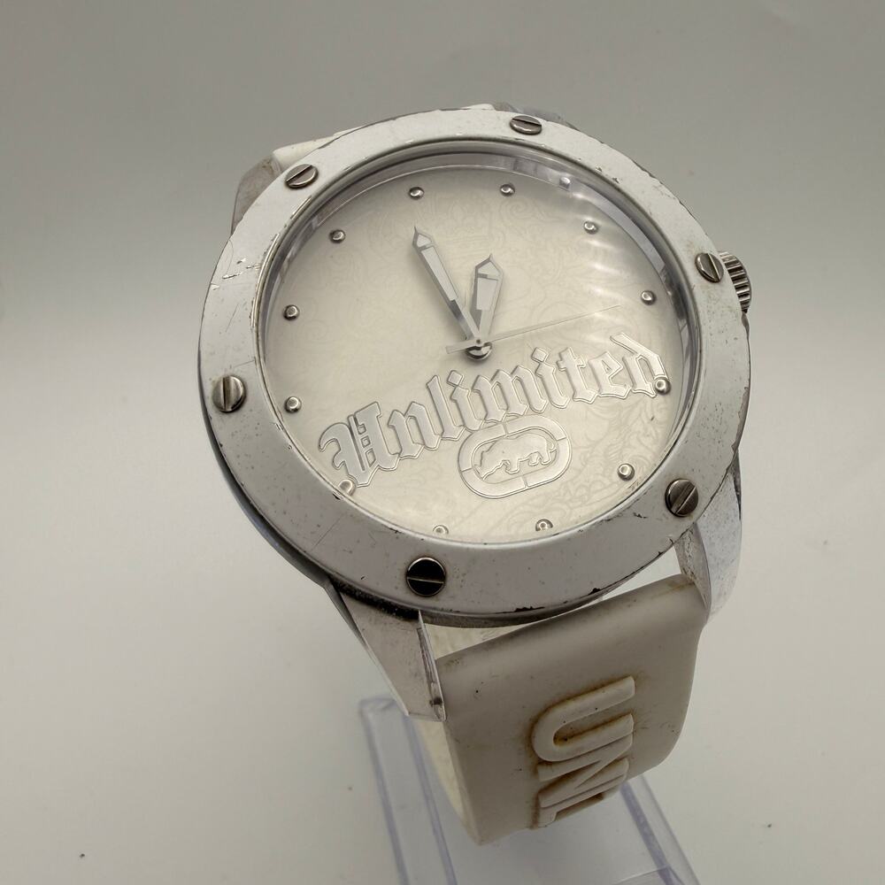 Vintage UNLTD Marc Ecko 'The Tran' White Polycarbonate Watch Working New Battery